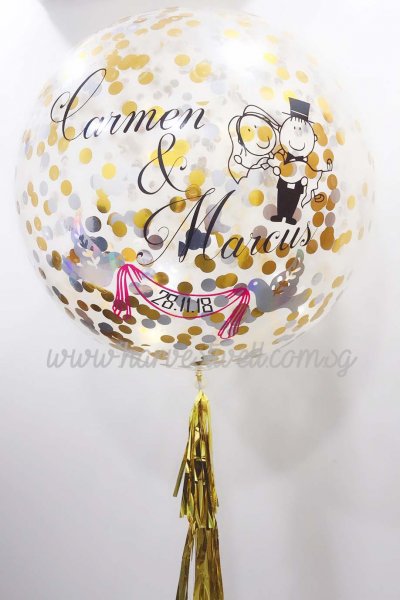 Cute Couple Wedding Confetti Jumbo Helium Latex Balloon